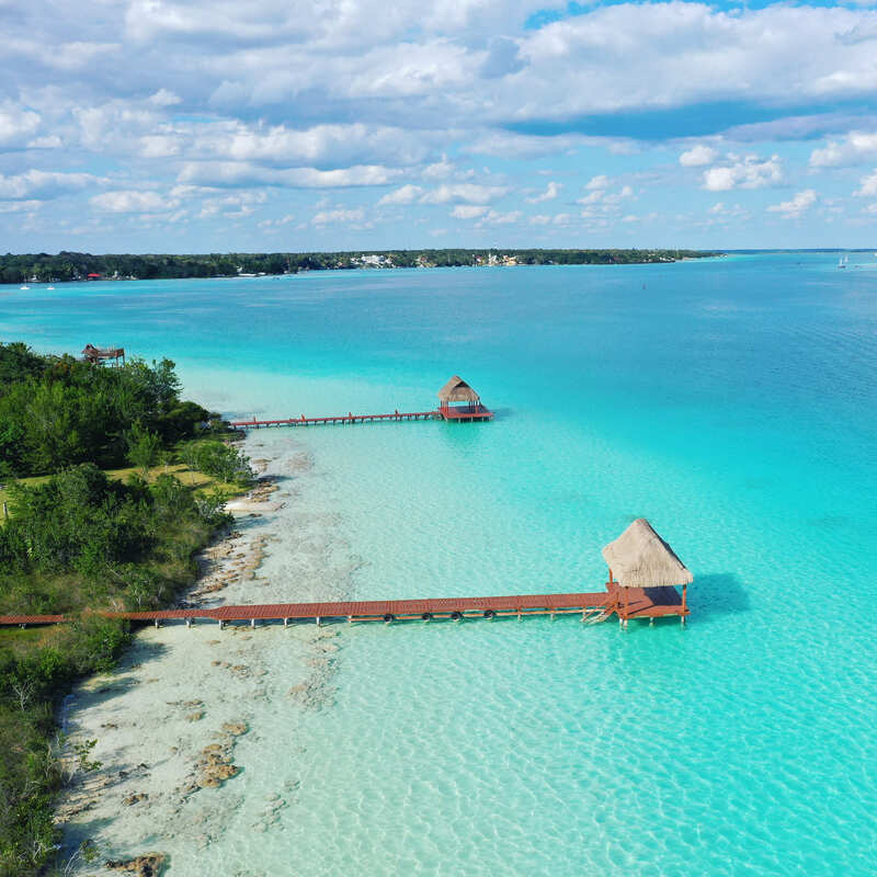 Aerial View Of A Crystal Clear Lake Bacalar In Southern Quintana Roo, Mexico