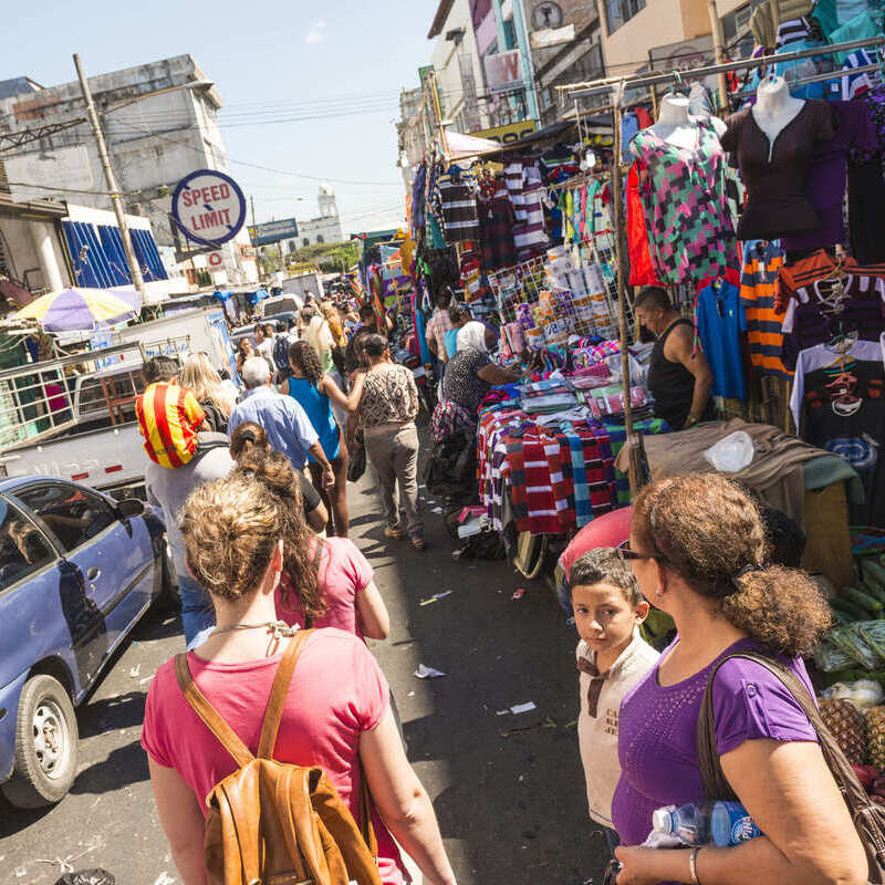 Busy Market Street In San Salvador, El Salvador
