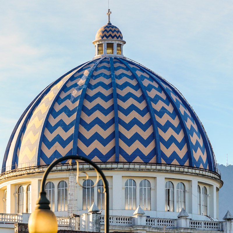 Blue and gold dome of the Cathedral in San Salvador, El Salvador's capital city