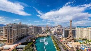las vegas strip from above with blue sky