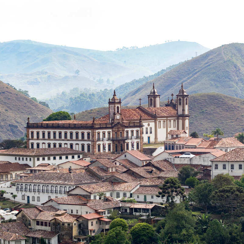 Panoramic View Of Old Colonial Historical City Of Ouro Preto, Minas Gerais, Brazil