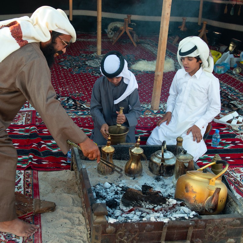 Man Makes Traditional Arabic Coffee, Doha, Qatar