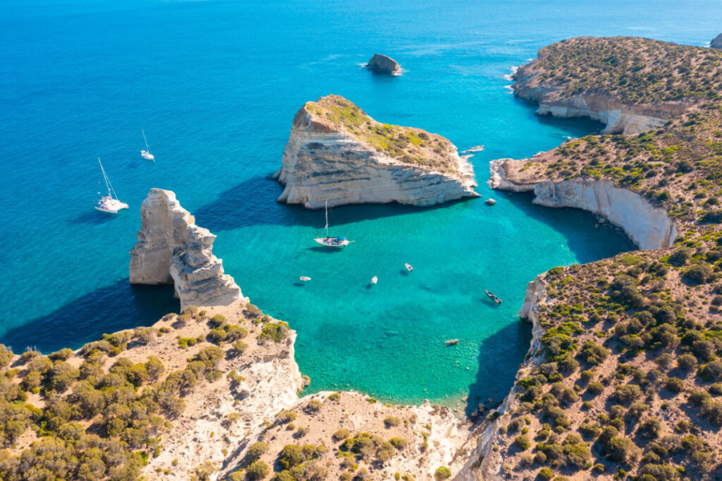 Aerial view of Milos Greece