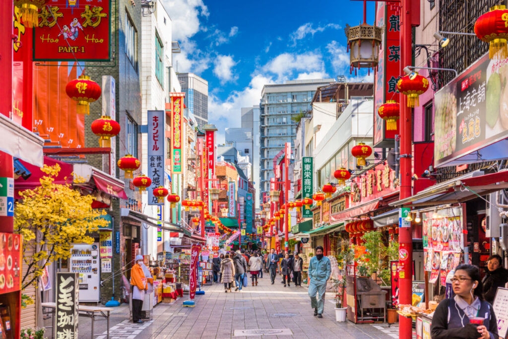 vibrant street in kobe japan