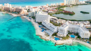 aerial shot of cancun resort