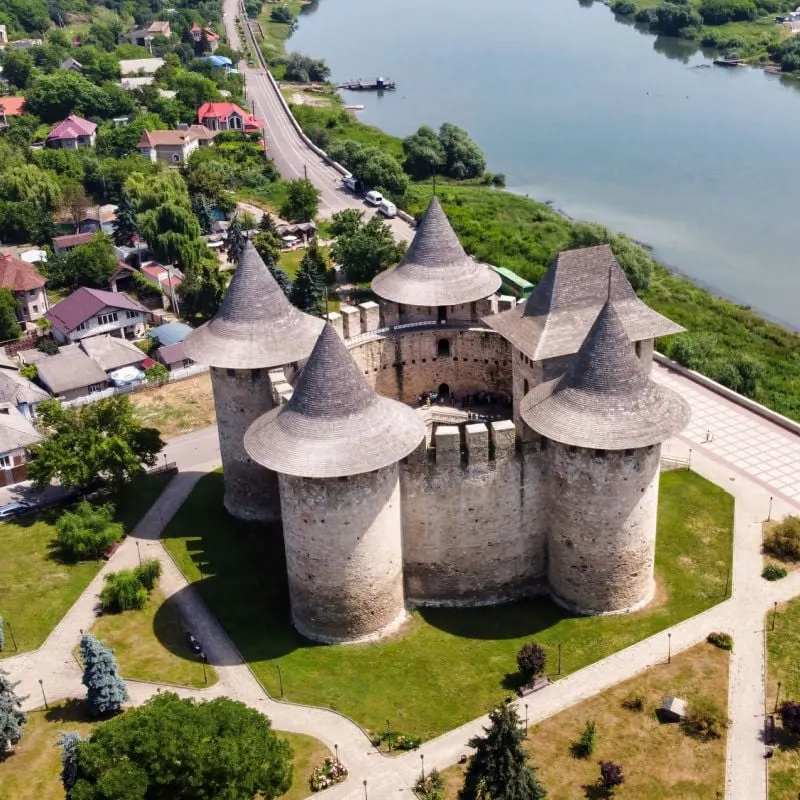 Aerial drone view of Soroca Fort in Moldova
