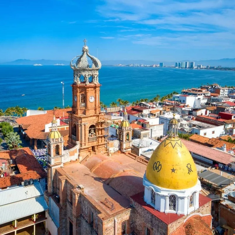Aerial View Of Historical Center Of Puerto Vallarta, Facing The Pacific Coast, State Of Jalisco, Mexico