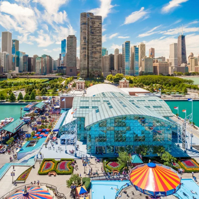 aerial view of navy pier in chicago illinois