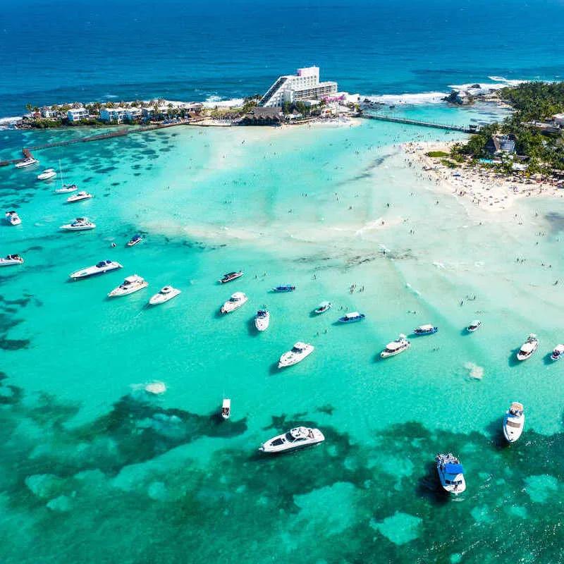 Aerial View Of Playa Norte, Isla Mujeres, Mexican Caribbean, Mexico