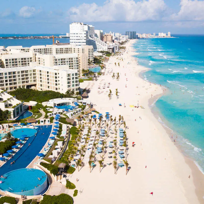 Aerial View Of The Resort Zone In Cancun, Mexico