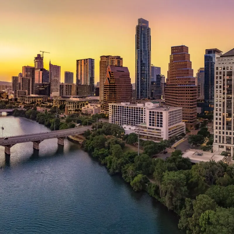 Austin Texas Skyline And Bridge At Dusk