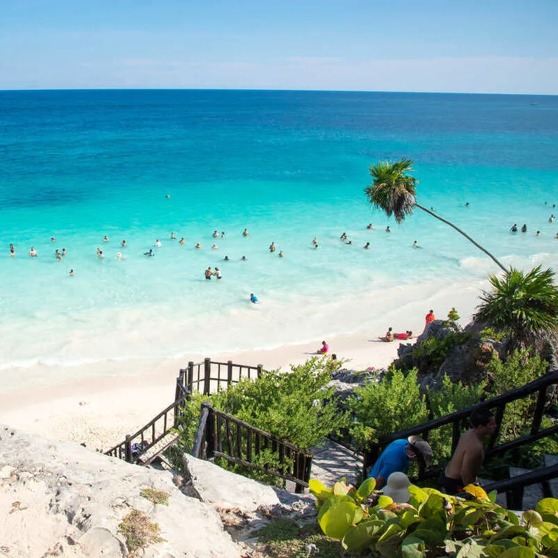 Beautiful Panorama Of White Sand Beach In The Mexican Riviera, Mexico, Latin America