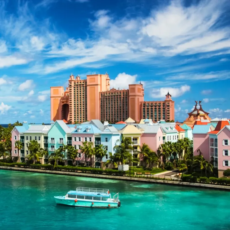 boat cruising past nassau in the bahamas