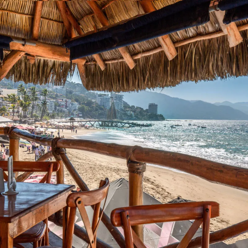 the view from a cafe onto the beaches of Puerto Vallarta