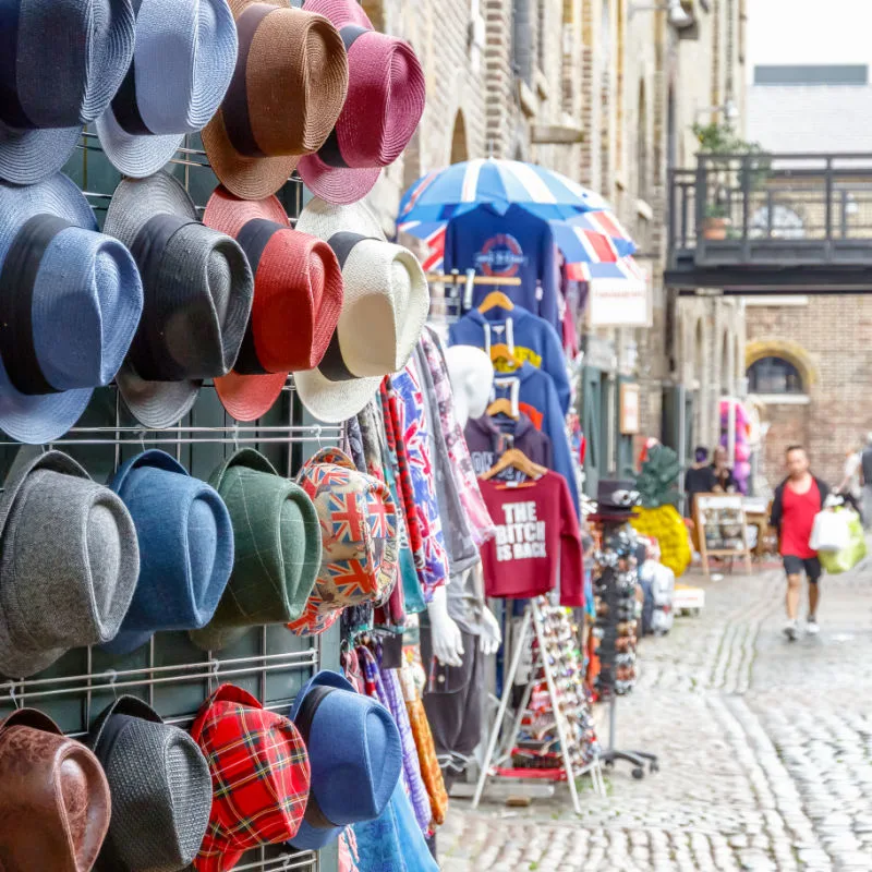 hats along the camden market in london