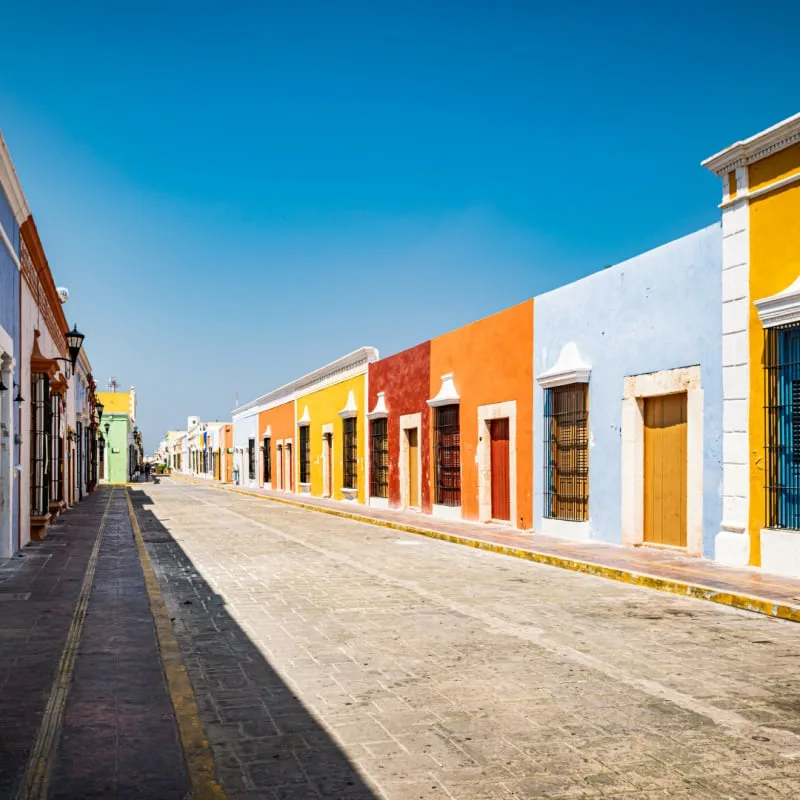 colorful houses on street in campeche mexico