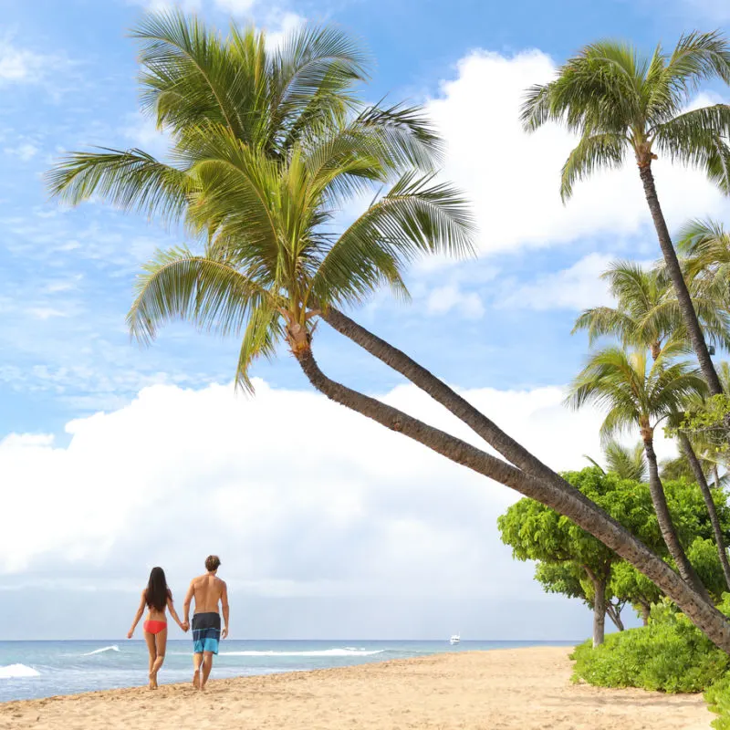 couple walking on maui beach