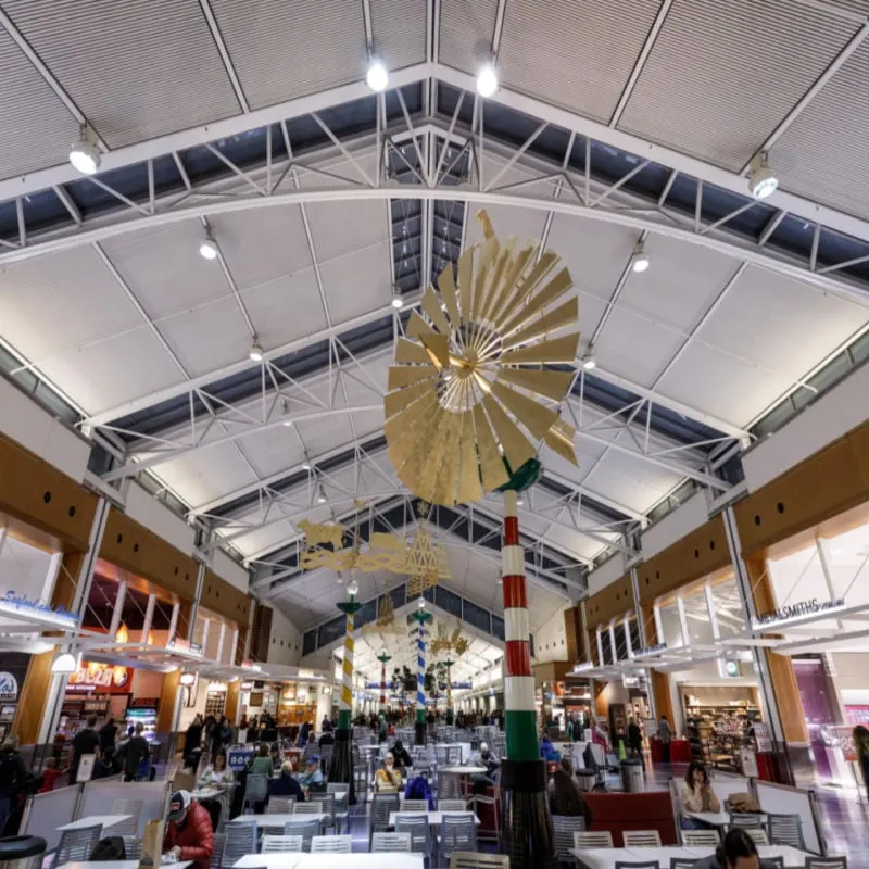 Customers dine at the food court at Portland, International Airport