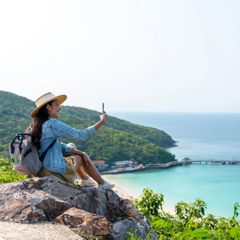 female traveler in exotic location