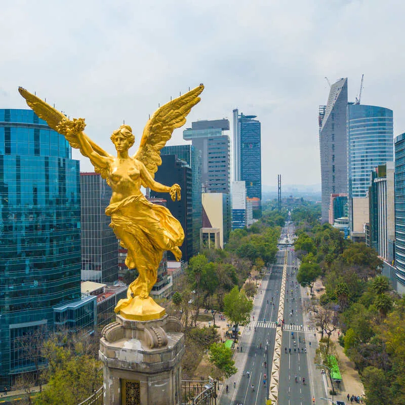 Golden Statue In A Major Avenue In Mexico City, Mexico