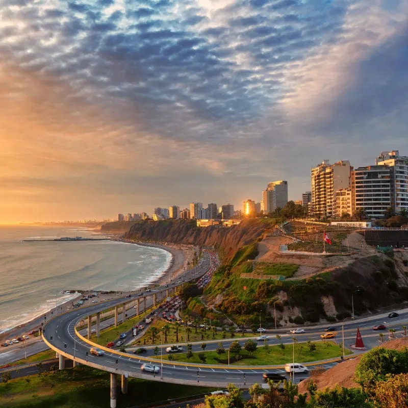 Lima Peru Coast and Buildings At Sunset