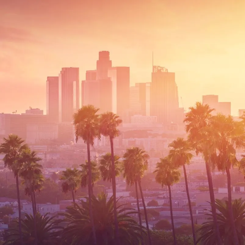 Los angeles skyline at sunset