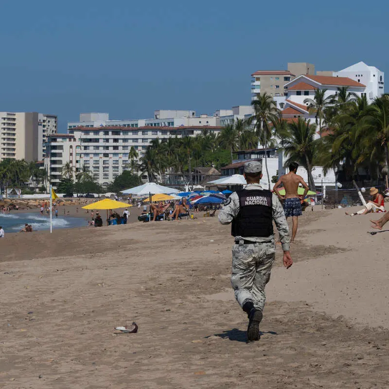 Mexican Policeman Patrolling A Beach In Mexico, Latin America
