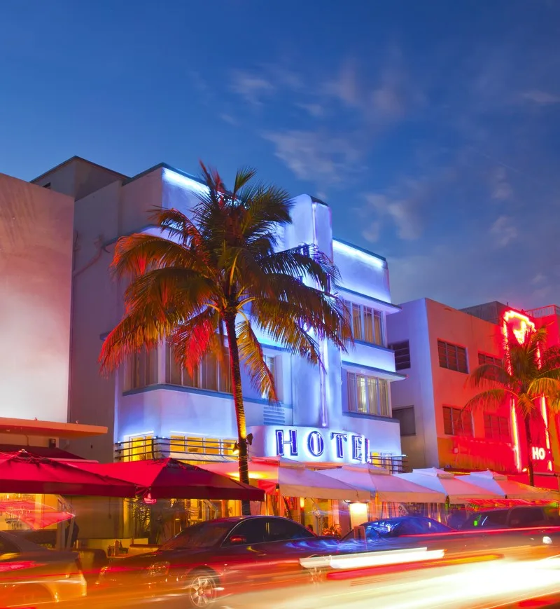 A hotel in Miami at night