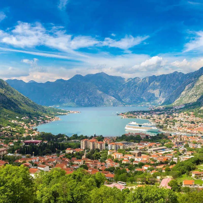 Panoramic View Of The Bay Of Kotor, Montenegro, Balkan Peninsula Of South Eastern Europe