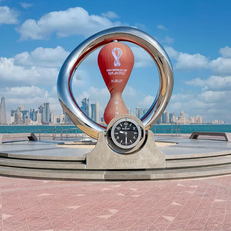 Qatar Fifa World Cup statue in the middle of the city, Hurlot watches