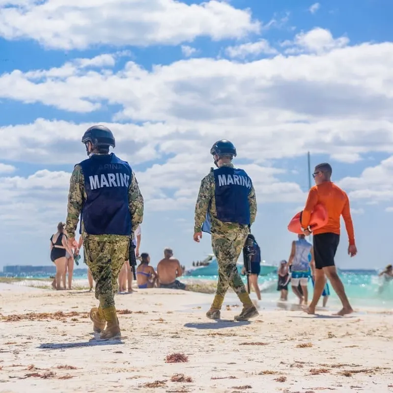 The Mexican Marina Patrolling The Beach In Isla Mujeres, An Island Off The Coast Of Cancun, Riviera Maya, Quintana Roo, Mexico
