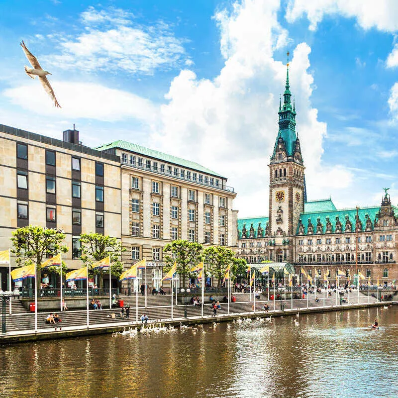 The Old Town Altstadt Of Hamburg, Seen From Across Its Main Canal, A Historical City In Germany, Northern Europe