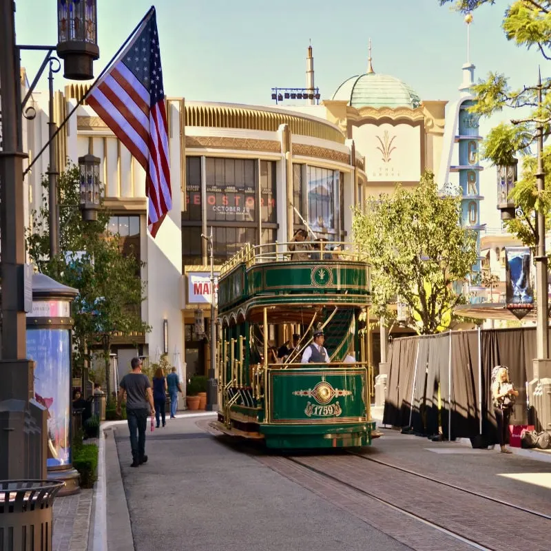 Tram at the The Grove, entertainment and shopping complex in Los Angeles, California