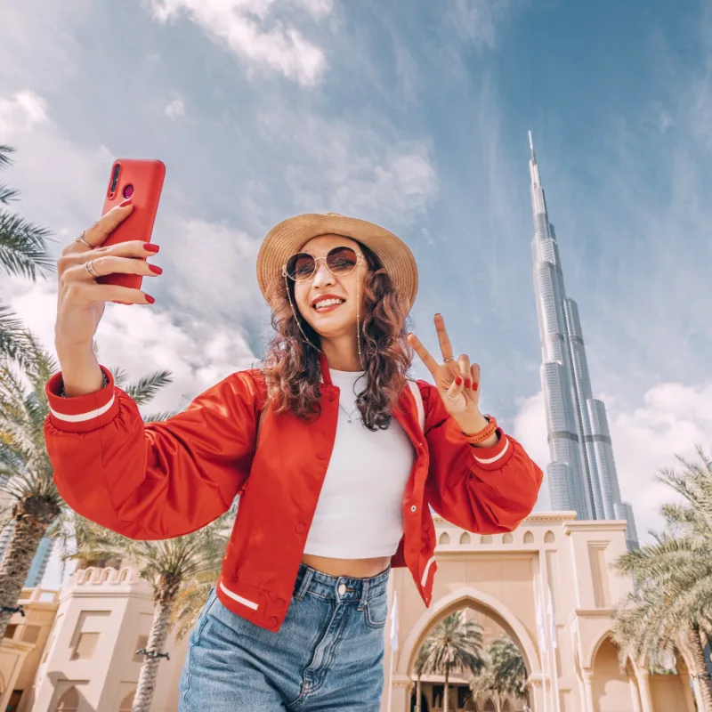 traveler taking selfie in dubai